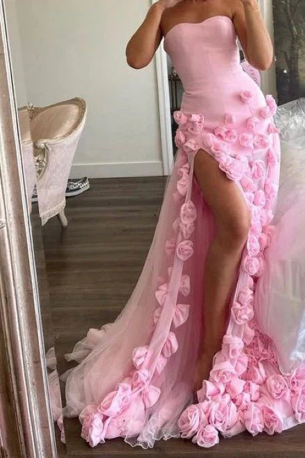 Pretty Sheath Sweetheart Pink Long Slit Classy Prom Dress Classy Evening Dress Secondary image