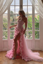 Pretty Sheath Sweetheart Pink Long Slit Classy Prom Dress Classy Evening Dress
