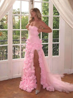 Pretty Sheath Sweetheart Pink Long Slit Classy Prom Dress Classy Evening Dress