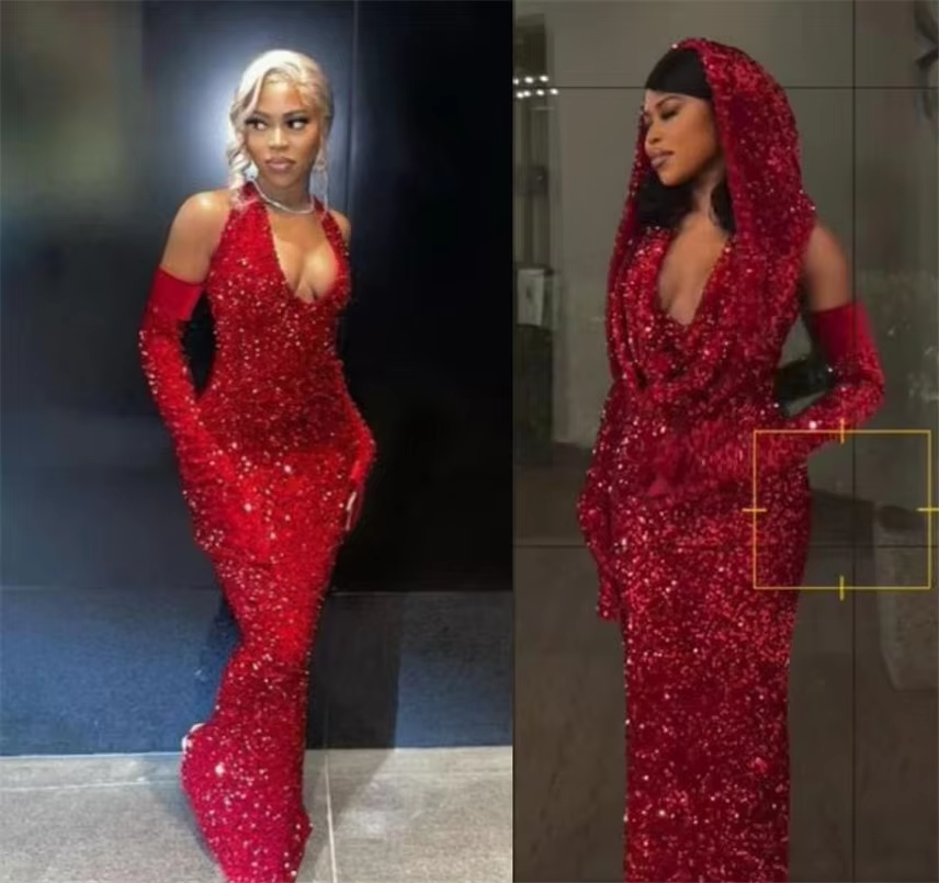 Pretty Sheath V Neckline Red Sequin Long Classy Prom Dress Classy Evening Dress Secondary image