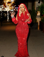 Pretty Sheath V Neckline Red Sequin Long Classy Prom Dress Classy Evening Dress
