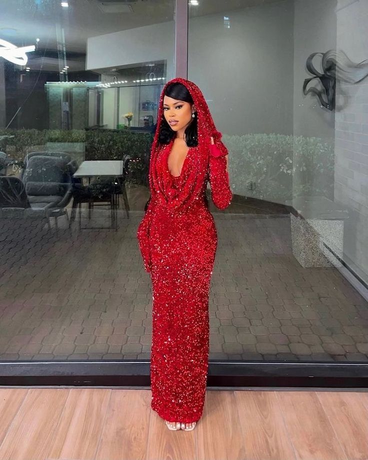 Pretty Sheath V Neckline Red Sequin Long Classy Prom Dress Classy Evening Dress