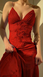 Pretty Spaghetti Straps V-Neck Beaded Backless Classy Prom Dress Party Dress