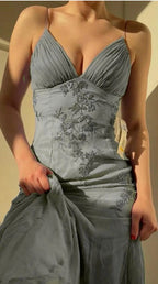 Pretty Spaghetti Straps V-Neck Beaded Backless Classy Prom Dress Party Dress