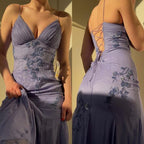 Pretty Spaghetti Straps V-Neck Beaded Backless Classy Prom Dress Party Dress