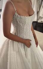Pretty Wedding Dress Ball Gown Spaghetti Straps Sequin White Wedding Dresses Bridal Gowns