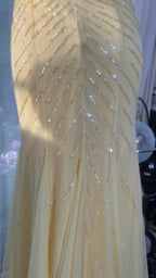 Pretty Yellow Sequin Halter Neck Backless Mermaid Classy Prom Dress