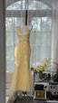 Pretty Yellow Sequin Halter Neck Backless Mermaid Classy Prom Dress