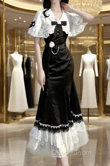 Princess A Line Black Satin Long Evening Prom Dress Night Lolita Dress Birthday Outfits