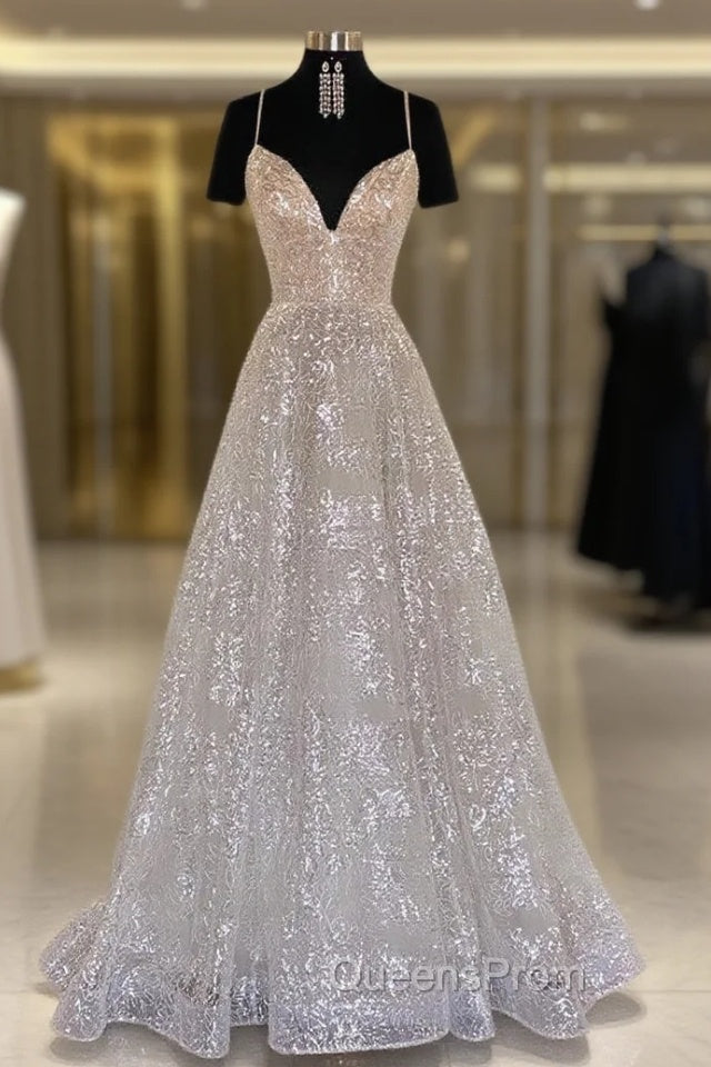 Princess A-line Sweetheart Sleeveless Sweep Train Metallic Yarn Evening Prom Dress Main image