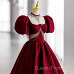 Princess Ball Gown Red Lace Long Evening Prom Dress