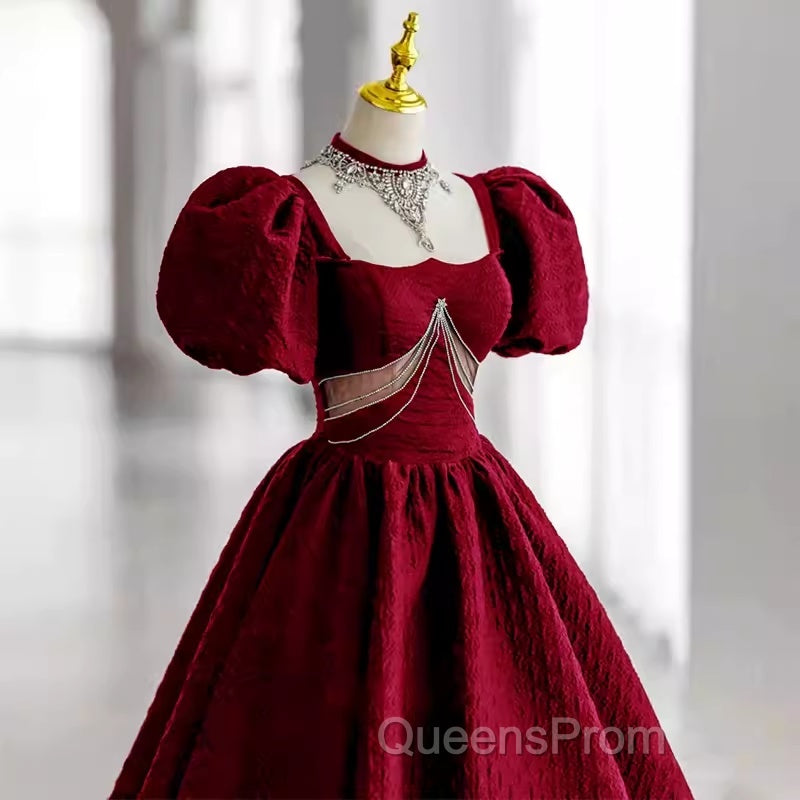 Princess Ball Gown Red Lace Long Evening Prom Dress