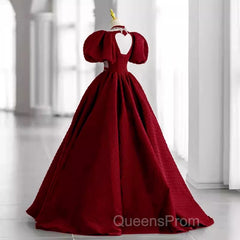 Princess Ball Gown Red Lace Long Evening Prom Dress