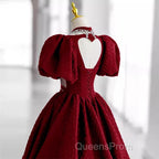 Princess Ball Gown Red Lace Long Evening Prom Dress