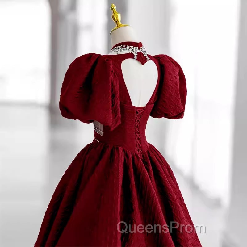 Princess Ball Gown Red Lace Long Evening Prom Dress