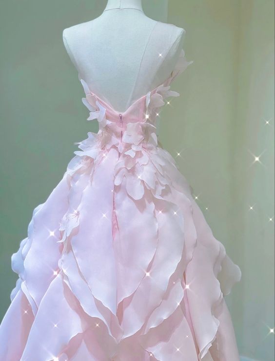 Princess Ball Gown Strapless Long Pink Prom Dress