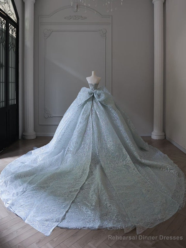 Princess Ball Gown Strapless Neckline Long Sequin Light Sky Blue Long Wedding Dresses Brides Dress Secondary image