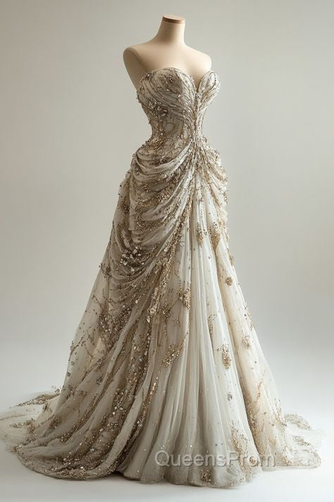 Princess Ball Gown Sweetheart Neckline Pleats White Sequin Wedding Dress Secondary image