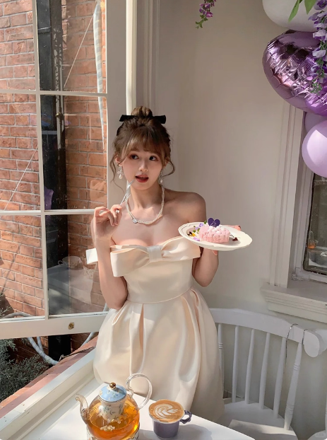 Princess Bow Satin One Shoulder Birthday Dress Homecoming Dress Secondary image