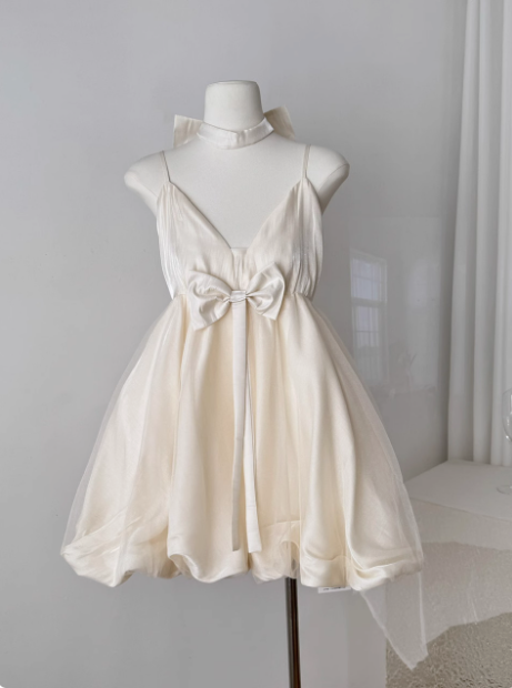 Princess Bowknot Halter Neck Sling Waist Net Tulle Puffy Birthday Prom Dress Homecoming Dress Secondary image