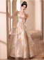 Princess Champagne Gold A-Line Embroidered Tulle Long Classy Prom Dress