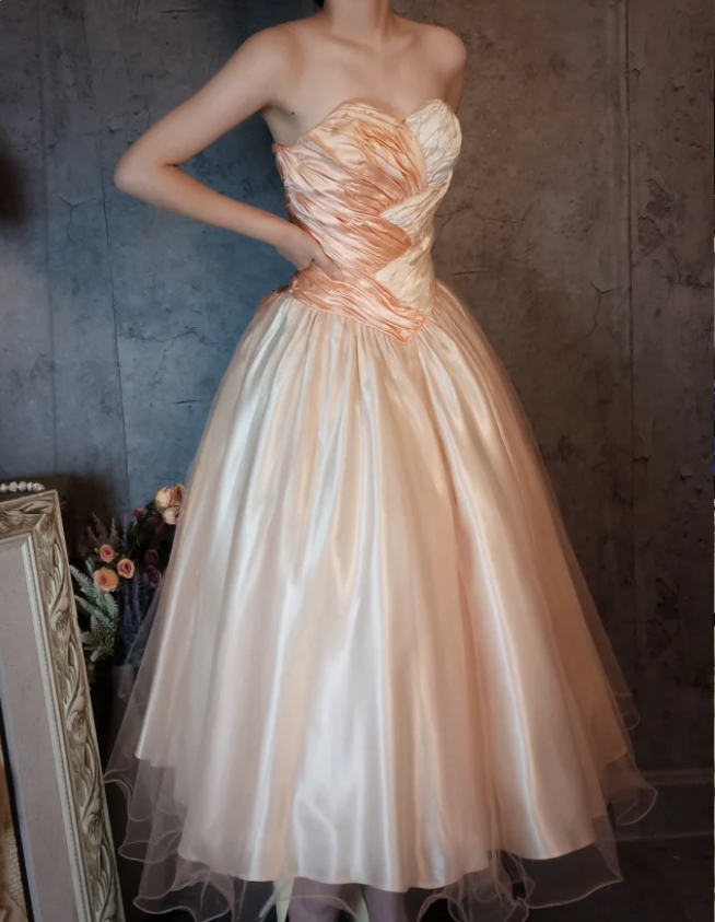 Princess Champagne Pink A-Line Sweet Bow Satin Classy Prom Dress Sweet 16 Dress Secondary image