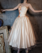 Princess Champagne Pink A-Line Sweet Bow Satin Classy Prom Dress Sweet 16 Dress