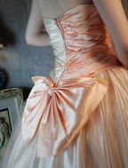 Princess Champagne Pink A-Line Sweet Bow Satin Classy Prom Dress Sweet 16 Dress
