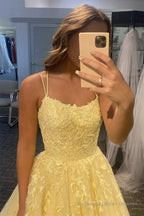 Princess Champagne Spaghetti Straps Prom Dress