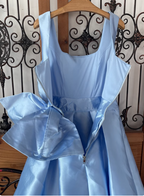 Princess Elegant Blue Square Neck Bow Satin Long Classy Prom Dress