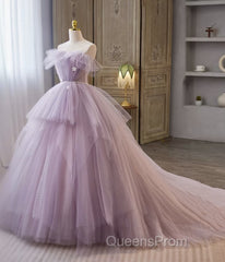 Princess Lavender Tulle Floral Long Evening Prom Dress, Lavender Formal Evening Dress, Purple Ball Gown