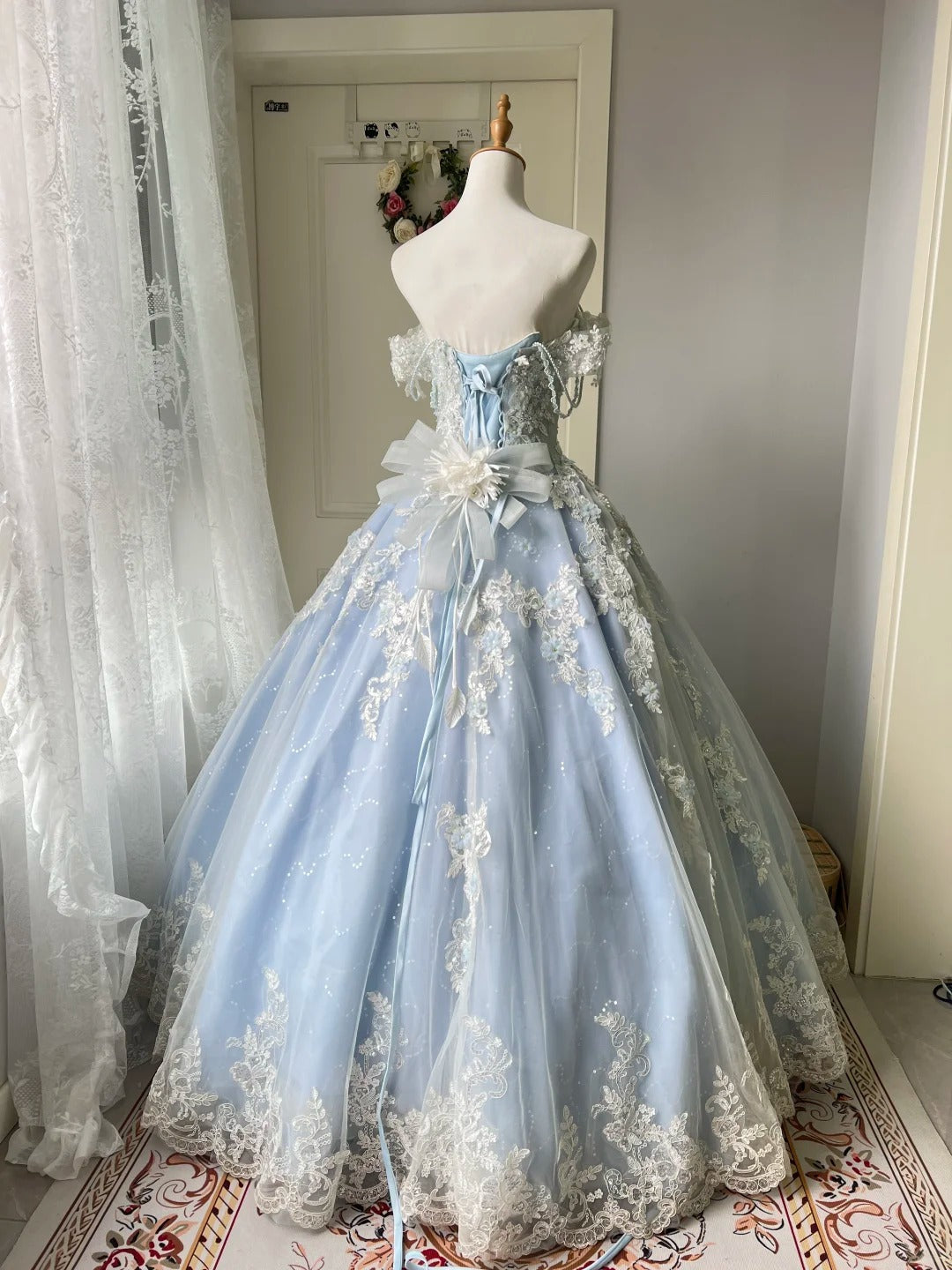 Princess Light Blue Lace Tulle Ball Gown Prom Dress Sweet 16Th Dress Secondary image