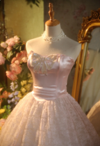 Princess Light Pink Strapless Lace Ball Gown Prom Dress Sweet 16 Dress