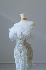 Princess Mermaid Strapless Neckline Long Sequin Light Sky Blue Long Wedding Dress Brides Dress