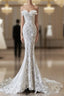 Princess Mermaid Strapless White Lace Long Wedding Dress Brides Dress