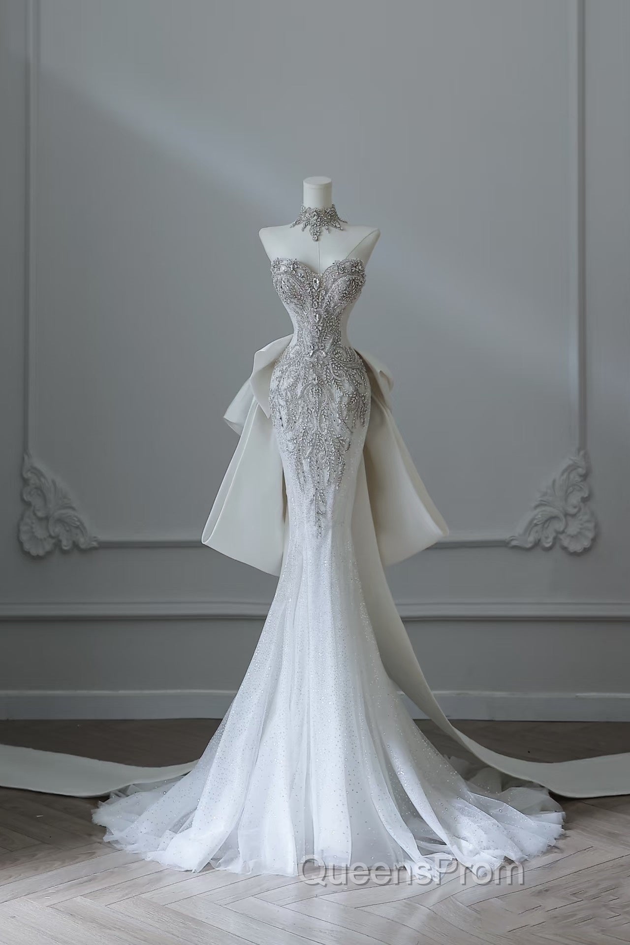 Princess Mermaid Sweetheart White Tulle Long Wedding Dress Brides Dress