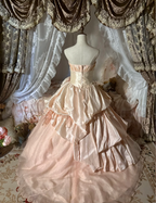 Princess Nude Pink Strapless 3D Floral Satin Train Ball Gown Prom Dress Sweet 16 Dress