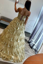 Princess Off the Shoulder Sequined Lace Prom Dress