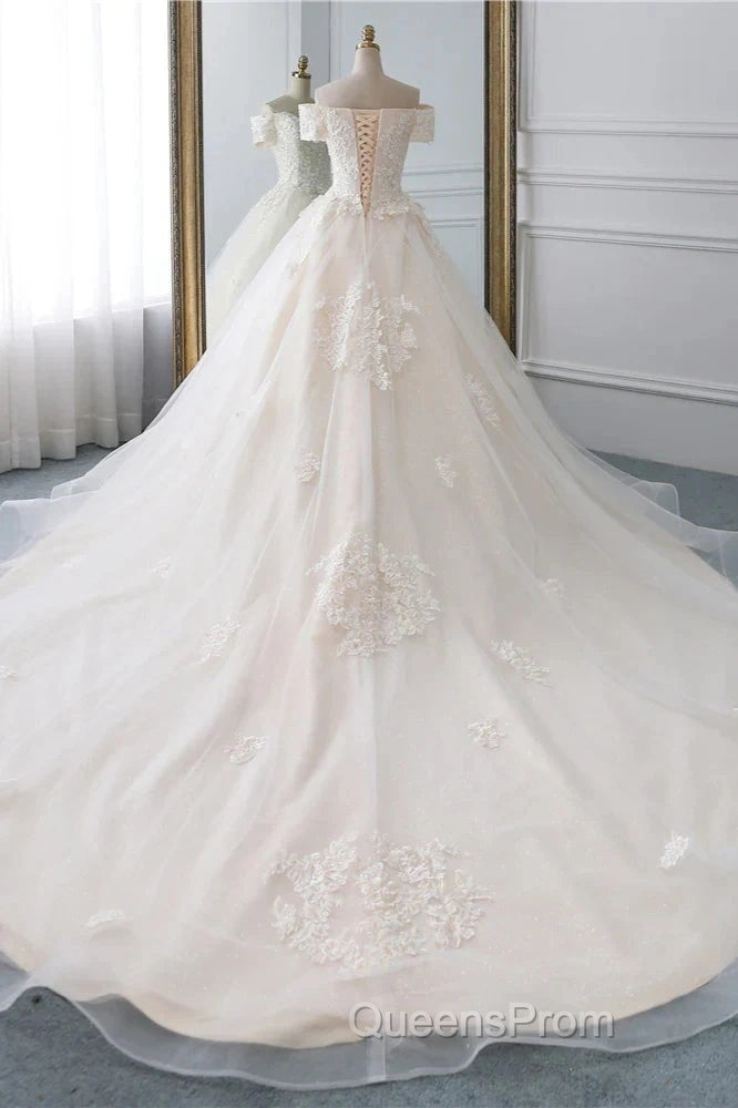Princess Off The Shoulder Tulle Wedding Dress With Lace Appliques Elegant Beautiful Secondary image
