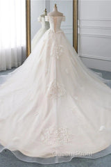 Princess Off The Shoulder Tulle Wedding Dress With Lace Appliques Elegant Beautiful