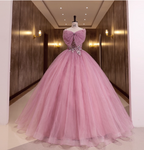 Princess Pink Bow Lace Tulle Ball Gown Prom Dress Sweet 16 Dress