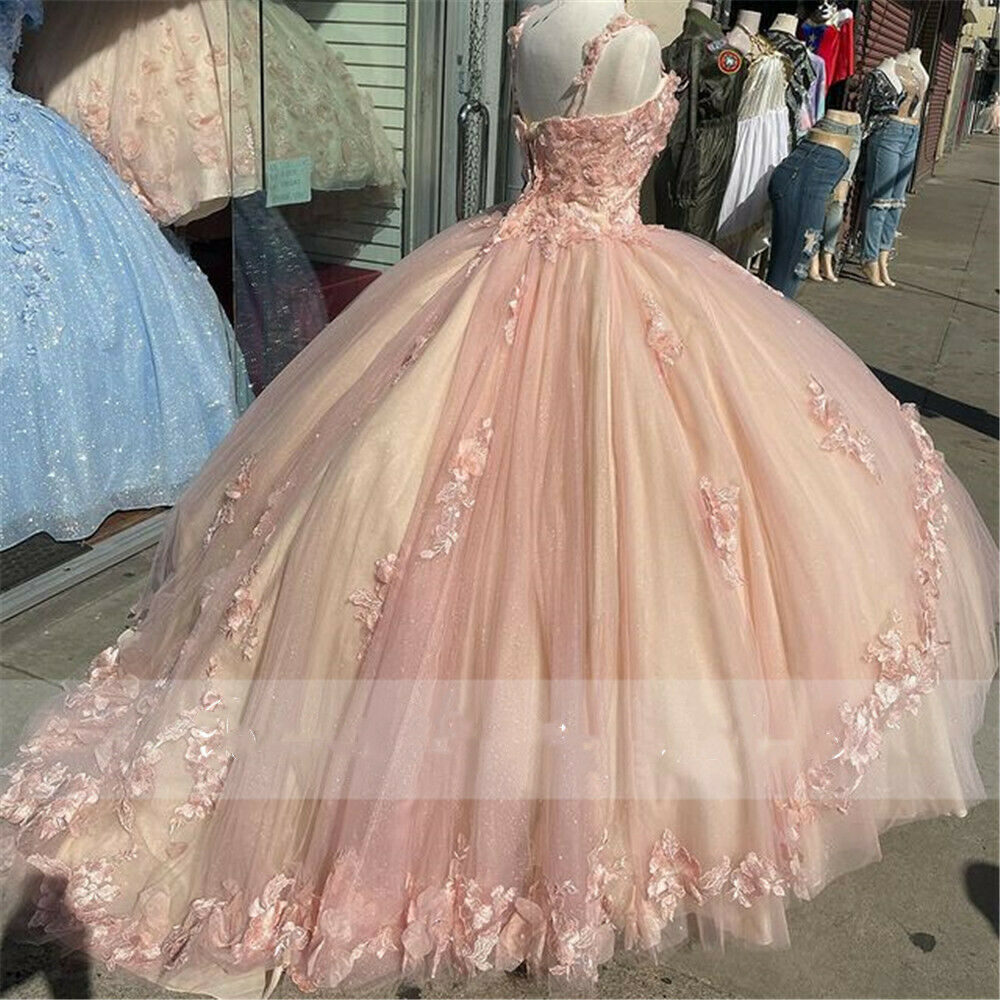 Princess Pink Quinceanera Dress Lace Appliques Sweet 15 Party Classy Prom Ball Gown