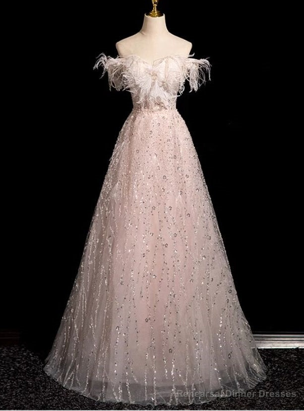Princess Pink Sequins Off the Shoulder Prom Dress Main image