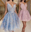 princess pink short homecoming Dress, light sky blue formal homecoming Dress, lace hoco Dress for teens
