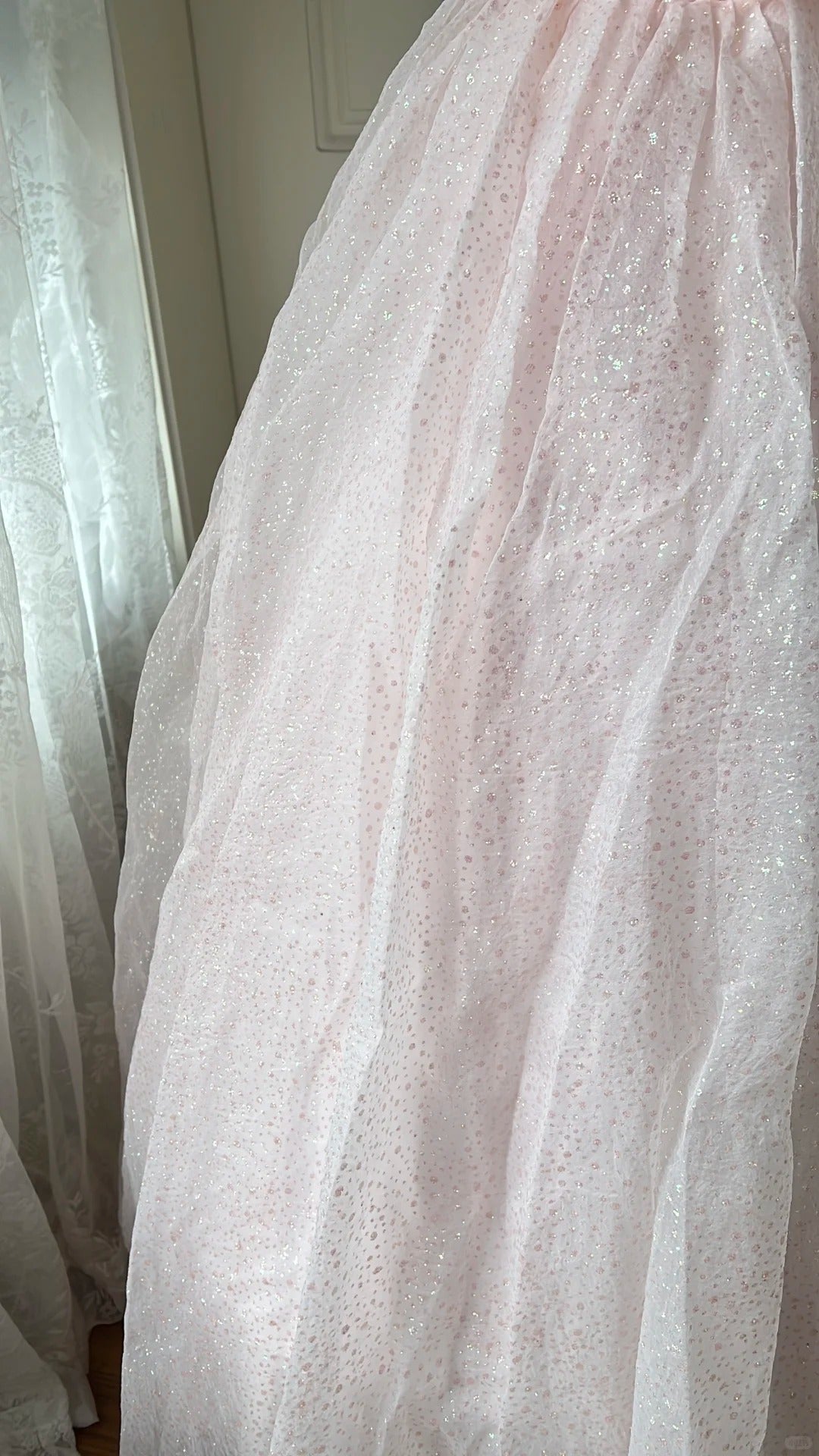 Princess Pink Strapless Bow Sequined Tulle Ball Gown Prom Dress Sweet 16 Dress