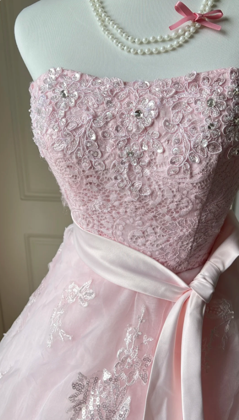 Princess Pink Strapless Tulle Ball Gown Prom Dress