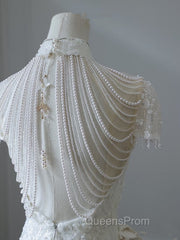 Princess Sheath High Neckline White Sequin Long Wedding Dress Brides Dress