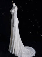 Princess Sheath Off The Shoulder White Lace Long Wedding Dress Brides Dress