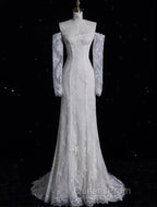 Princess Sheath Off The Shoulder White Lace Long Wedding Dress Brides Dress