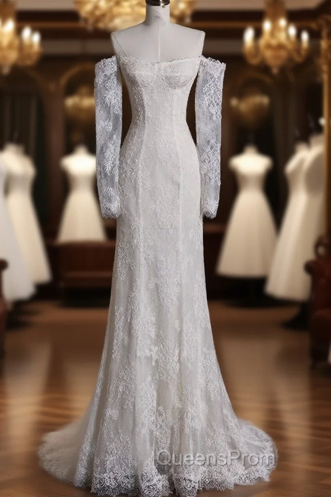 Princess Sheath Off The Shoulder White Lace Long Wedding Dress Brides Dress